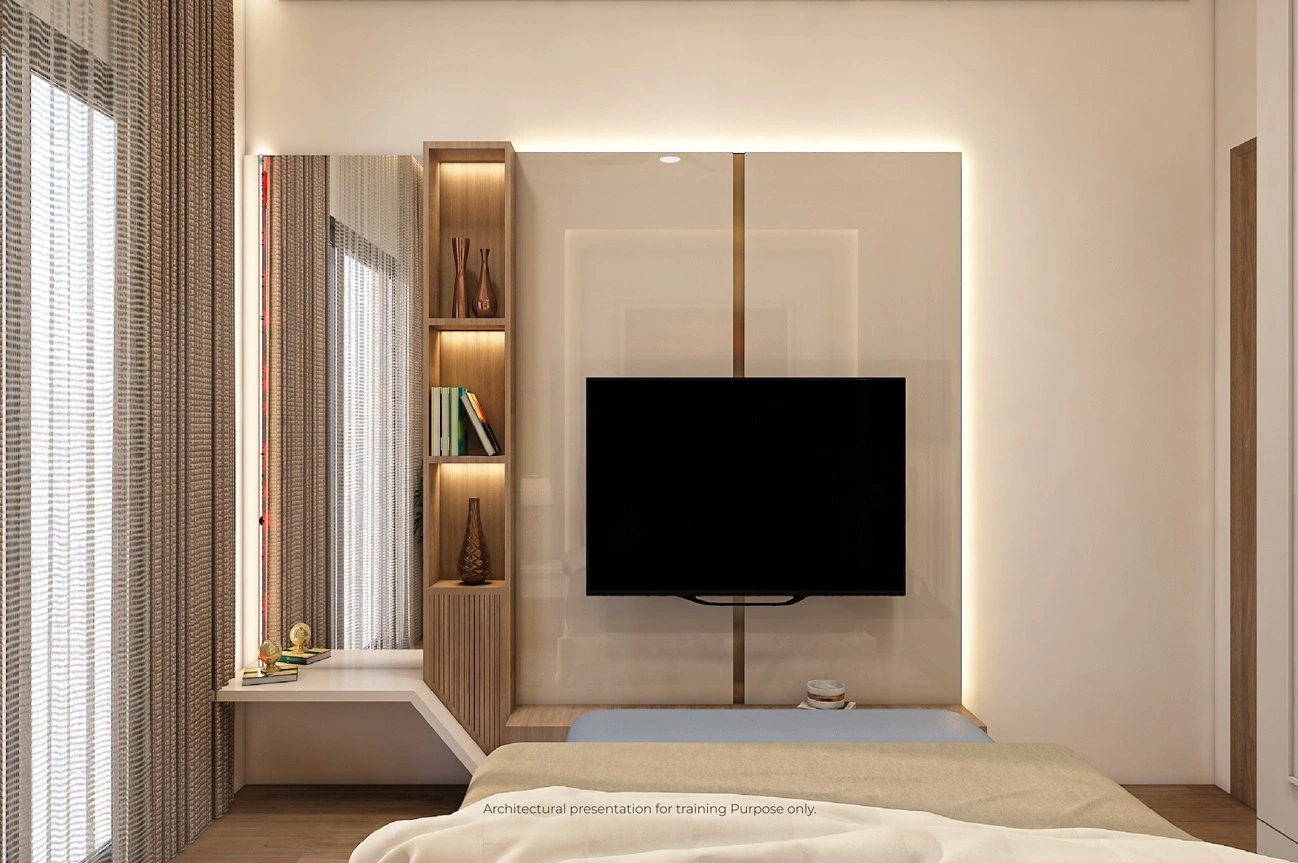 Bedroom Media Wall - sample flat at The Lutyens, luxury 3 BHK flats in Mohali